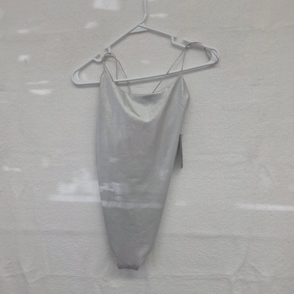 *NWT* Wild Fable Women Metallic Silver Spaghetti Strap Bodysuit Medium